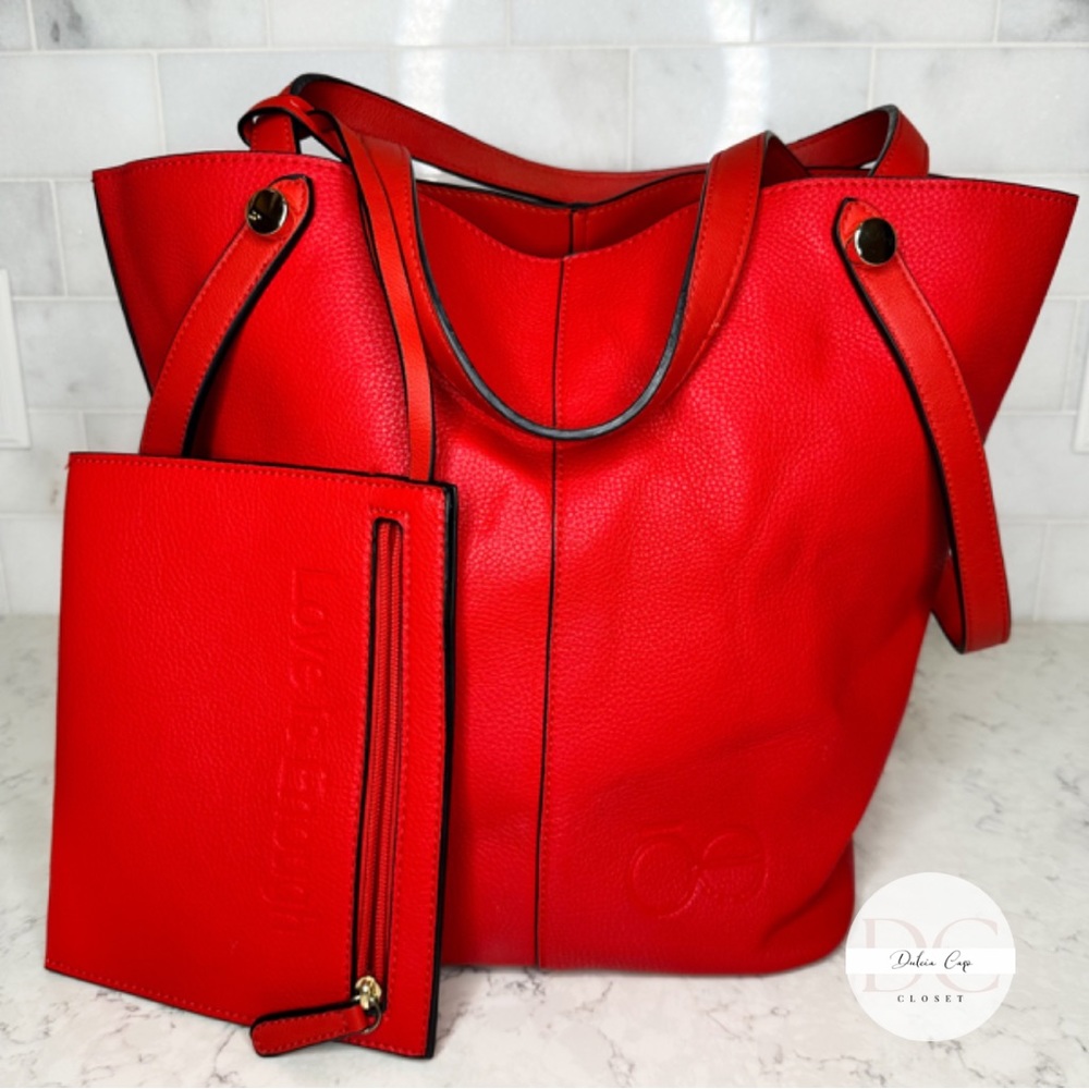 ŌE Faux Leather Red Bucket Bag